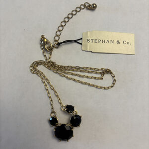 Stephan & Co. Gold Tone Black Faceted Glass Cluster Pendant Necklace NWT